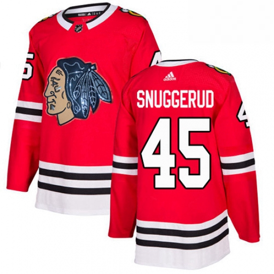 Mens Adidas Chicago Blackhawks 45 Luc Snuggerud Authentic Red Fashion Gold NHL Jersey