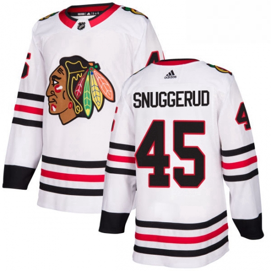 Mens Adidas Chicago Blackhawks 45 Luc Snuggerud Authentic White Away NHL Jersey