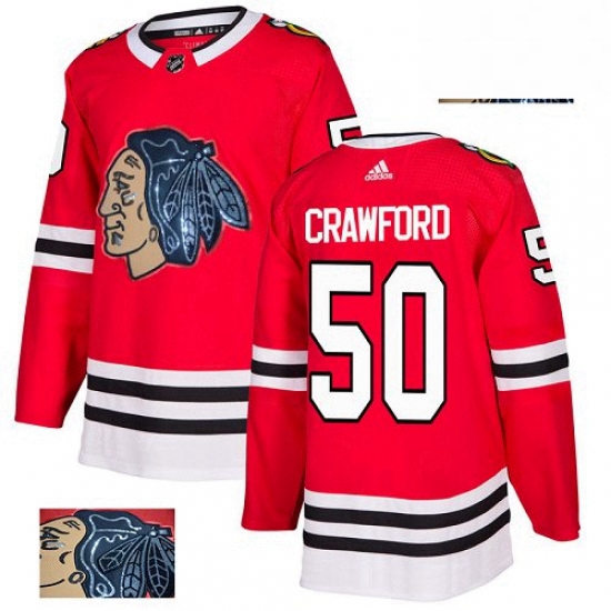 Mens Adidas Chicago Blackhawks 50 Corey Crawford Authentic Red Fashion Gold NHL Jersey