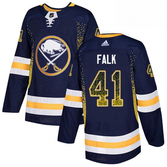 Mens Adidas Buffalo Sabres 41 Justin Falk Authentic Navy Blue Drift Fashion NHL Jersey