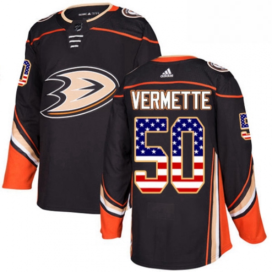 Mens Adidas Anaheim Ducks 50 Antoine Vermette Authentic Black USA Flag Fashion NHL Jersey