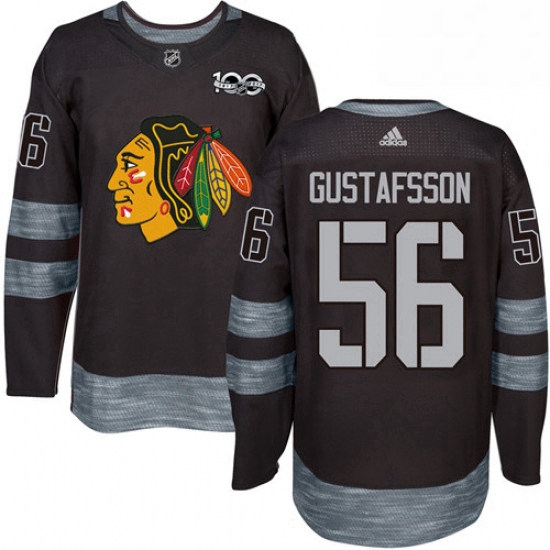 Mens Adidas Chicago Blackhawks 56 Erik Gustafsson Authentic Black 1917 2017 100th Anniversary NHL Je