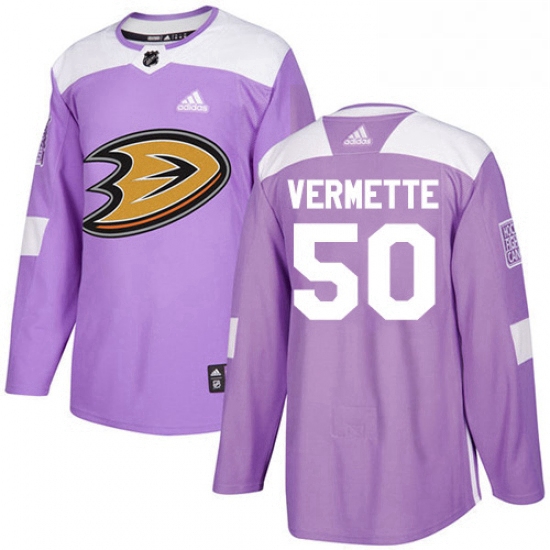 Mens Adidas Anaheim Ducks 50 Antoine Vermette Authentic Purple Fights Cancer Practice NHL Jersey