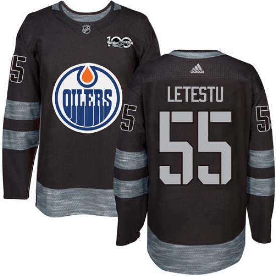 Mens Adidas Edmonton Oilers 55 Mark Letestu Authentic Black 1917 2017 100th Anniversary NHL Jersey