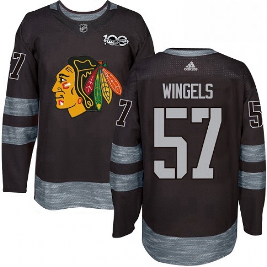 Mens Adidas Chicago Blackhawks 57 Tommy Wingels Authentic Black 1917 2017 100th Anniversary NHL Jers