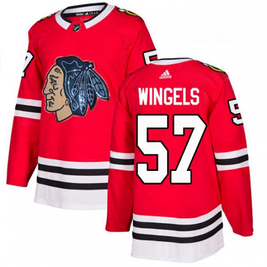 Mens Adidas Chicago Blackhawks 57 Tommy Wingels Authentic Red Fashion Gold NHL Jersey