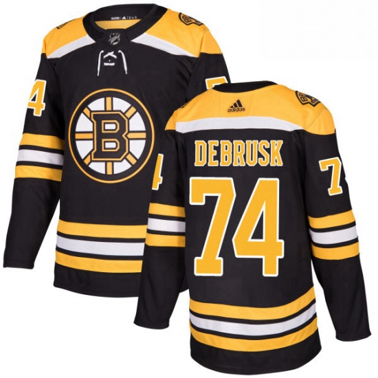 Mens Adidas Boston Bruins 74 Jake DeBrusk Authentic Black Home NHL Jersey