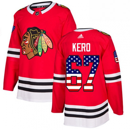 Mens Adidas Chicago Blackhawks 67 Tanner Kero Authentic Red USA Flag Fashion NHL Jersey