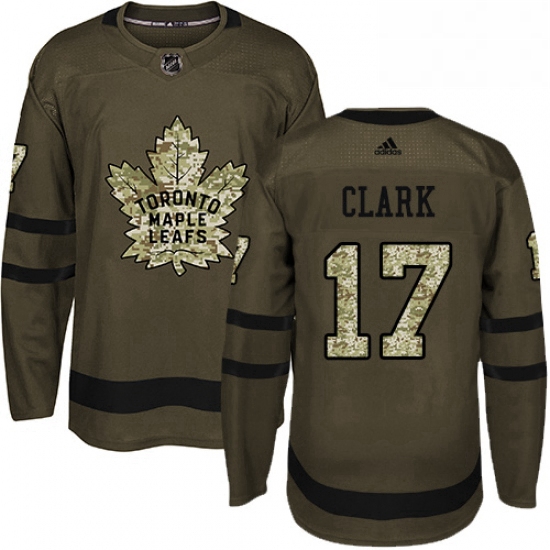 Mens Adidas Toronto Maple Leafs 17 Wendel Clark Authentic Green Salute to Service NHL Jersey