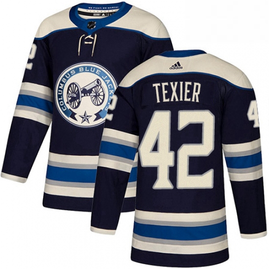 Mens Adidas Columbus Blue Jackets 42 Alexandre Texier Authentic Navy Blue Alternate NHL Jersey