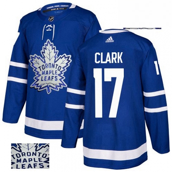 Mens Adidas Toronto Maple Leafs 17 Wendel Clark Authentic Royal Blue Fashion Gold NHL Jersey