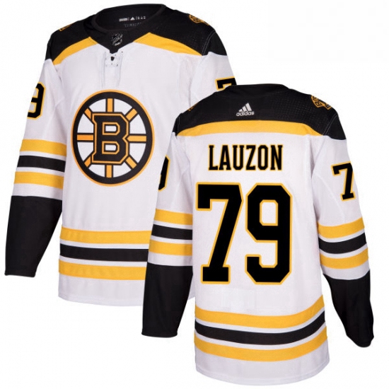 Mens Adidas Boston Bruins 79 Jeremy Lauzon Authentic White Away NHL Jersey