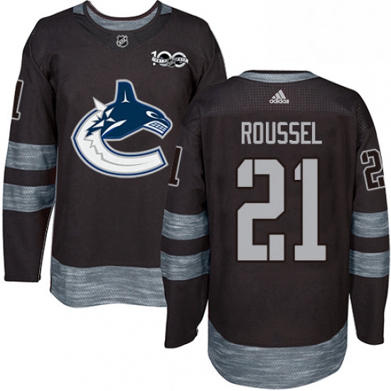 Mens Adidas Vancouver Canucks 21 Antoine Roussel Authentic Black 1917 2017 100th Anniversary NHL Jer