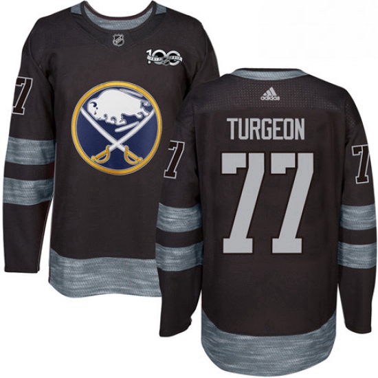 Mens Adidas Buffalo Sabres 77 Pierre Turgeon Authentic Black 1917 2017 100th Anniversary NHL Jersey