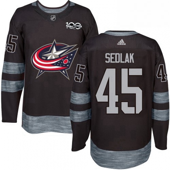 Mens Adidas Columbus Blue Jackets 45 Lukas Sedlak Authentic Black 1917 2017 100th Anniversary NHL Je