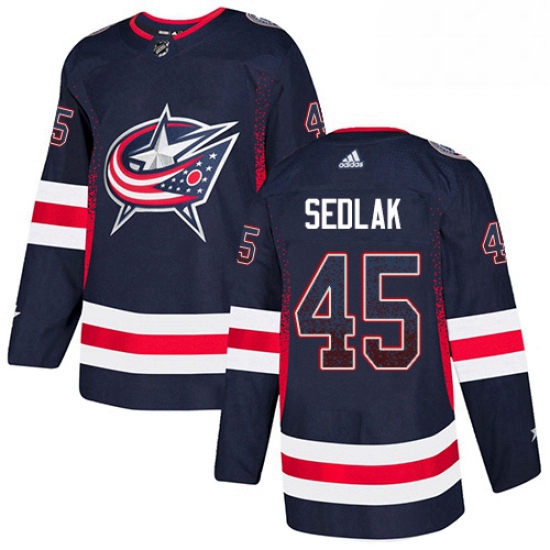 Mens Adidas Columbus Blue Jackets 45 Lukas Sedlak Authentic Navy Blue Drift Fashion NHL Jersey