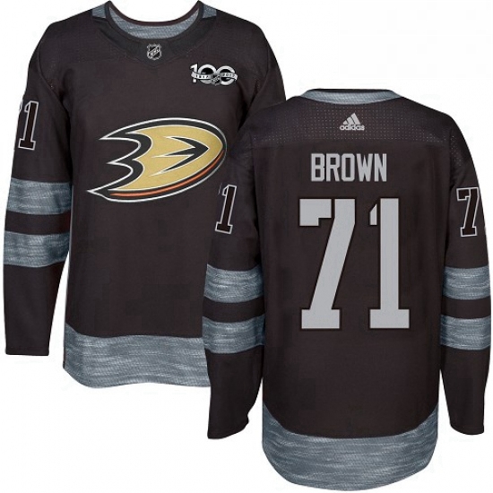 Mens Adidas Anaheim Ducks 71 JT Brown Authentic Black 1917 2017 100th Anniversary NHL Jersey