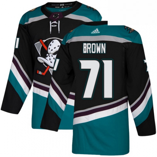 Mens Adidas Anaheim Ducks 71 JT Brown Authentic Black Teal Third NHL Jersey