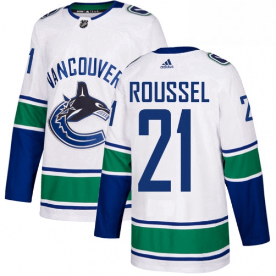 Mens Adidas Vancouver Canucks 21 Antoine Roussel Authentic White Away NHL Jersey