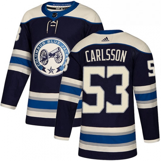 Mens Adidas Columbus Blue Jackets 53 Gabriel Carlsson Authentic Navy Blue Alternate NHL Jersey