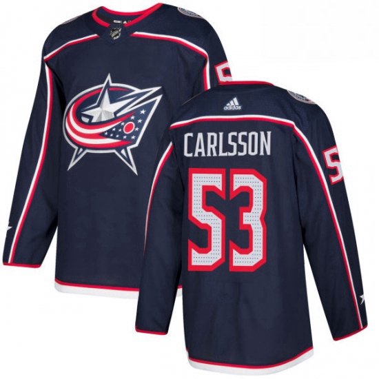 Mens Adidas Columbus Blue Jackets 53 Gabriel Carlsson Authentic Navy Blue Home NHL Jersey