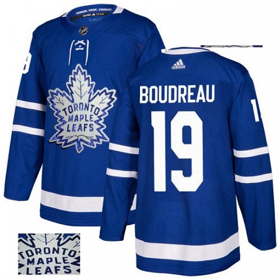 Mens Adidas Toronto Maple Leafs 19 Bruce Boudreau Authentic Royal Blue Fashion Gold NHL Jersey