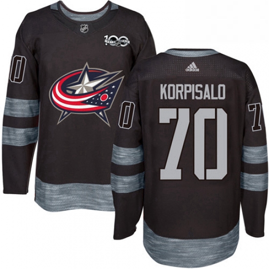 Mens Adidas Columbus Blue Jackets 70 Joonas Korpisalo Authentic Black 1917 2017 100th Anniversary NH