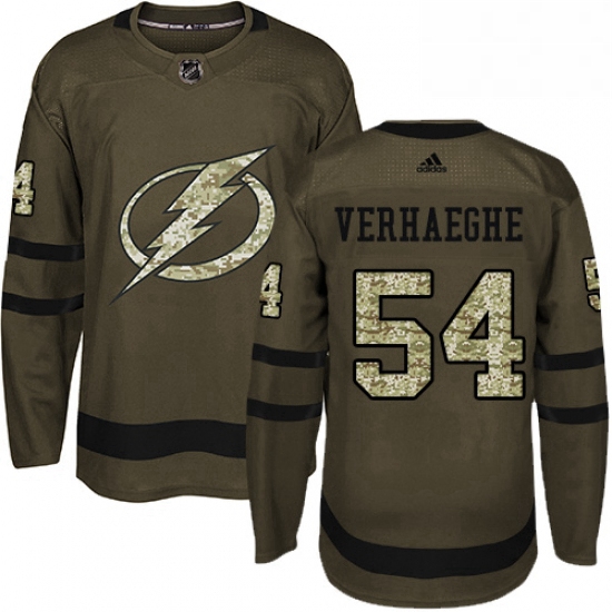 Mens Adidas Tampa Bay Lightning 54 Carter Verhaeghe Authentic Green Salute to Service NHL Jersey