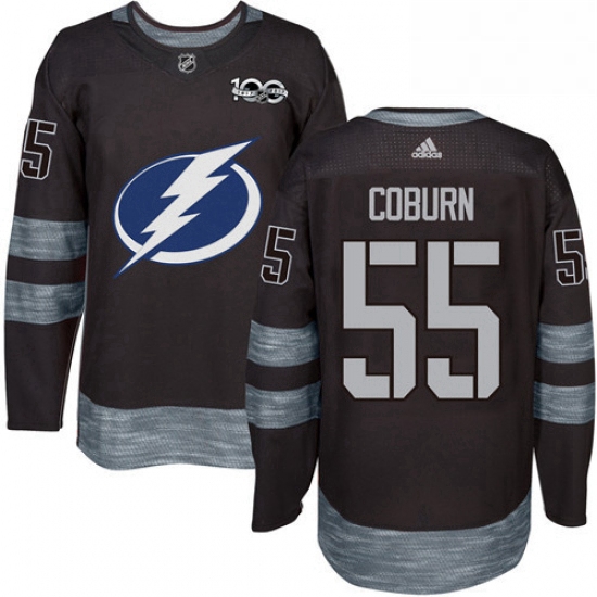 Mens Adidas Tampa Bay Lightning 55 Braydon Coburn Authentic Black 1917 2017 100th Anniversary NHL Je