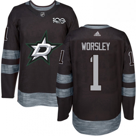 Mens Adidas Dallas Stars 1 Gump Worsley Authentic Black 1917 2017 100th Anniversary NHL Jersey