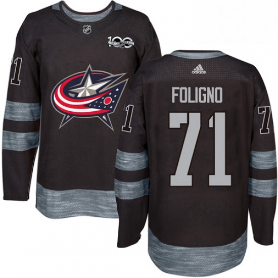 Mens Adidas Columbus Blue Jackets 71 Nick Foligno Authentic Black 1917 2017 100th Anniversary NHL Je