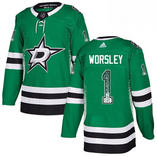 Mens Adidas Dallas Stars 1 Gump Worsley Authentic Green Drift Fashion NHL Jersey