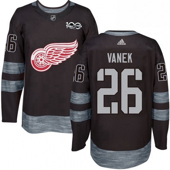 Mens Adidas Detroit Red Wings 26 Thomas Vanek Authentic Black 1917 2017 100th Anniversary NHL Jersey