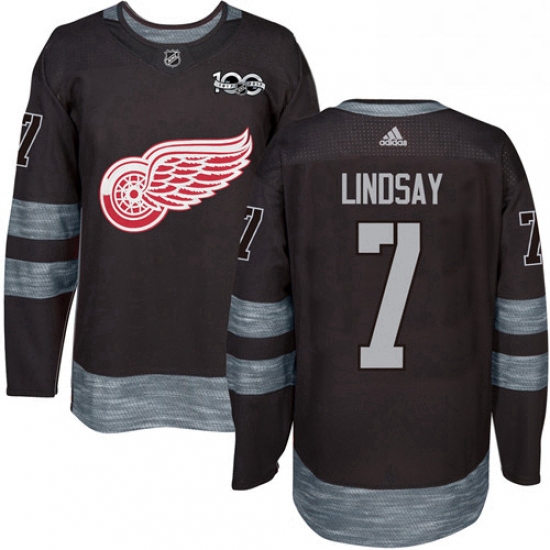 Mens Adidas Detroit Red Wings 7 Ted Lindsay Authentic Black 1917 2017 100th Anniversary NHL Jersey