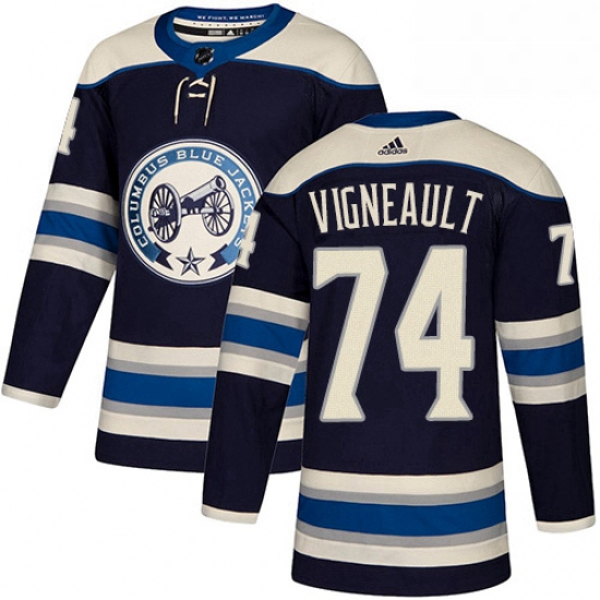 Mens Adidas Columbus Blue Jackets 74 Sam Vigneault Authentic Navy Blue Alternate NHL Jersey