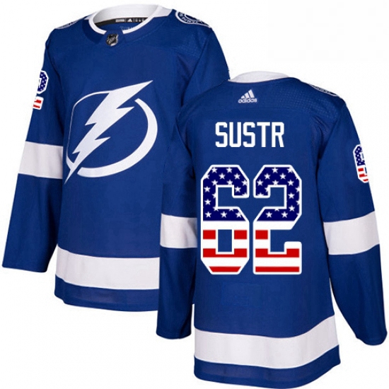 Mens Adidas Tampa Bay Lightning 62 Andrej Sustr Authentic Blue USA Flag Fashion NHL Jersey