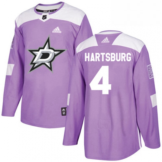 Mens Adidas Dallas Stars 4 Craig Hartsburg Authentic Purple Fights Cancer Practice NHL Jersey