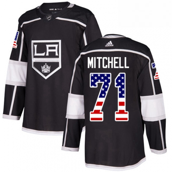 Mens Adidas Los Angeles Kings 71 Torrey Mitchell Authentic Black USA Flag Fashion NHL Jersey