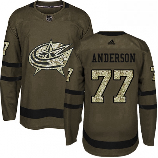 Mens Adidas Columbus Blue Jackets 77 Josh Anderson Authentic Green Salute to Service NHL Jersey