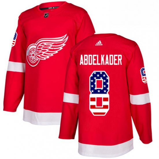 Mens Adidas Detroit Red Wings 8 Justin Abdelkader Authentic Red USA Flag Fashion NHL Jersey