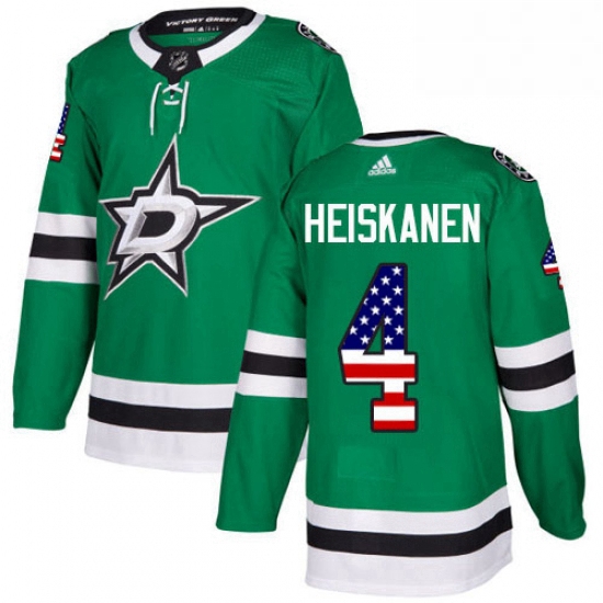 Mens Adidas Dallas Stars 4 Miro Heiskanen Authentic Green USA Flag Fashion NHL Jersey