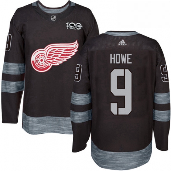 Mens Adidas Detroit Red Wings 9 Gordie Howe Authentic Black 1917 2017 100th Anniversary NHL Jersey