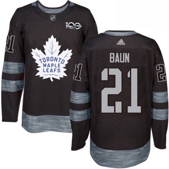 Mens Adidas Toronto Maple Leafs 21 Bobby Baun Authentic Black 1917 2017 100th Anniversary NHL Jersey