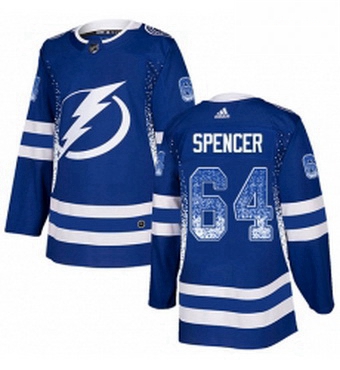 Mens Adidas Tampa Bay Lightning 64 Matthew Spencer Authentic Blue Drift Fashion NHL Jersey