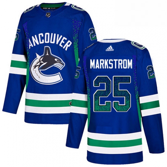 Mens Adidas Vancouver Canucks 25 Jacob Markstrom Authentic Blue Drift Fashion NHL Jersey