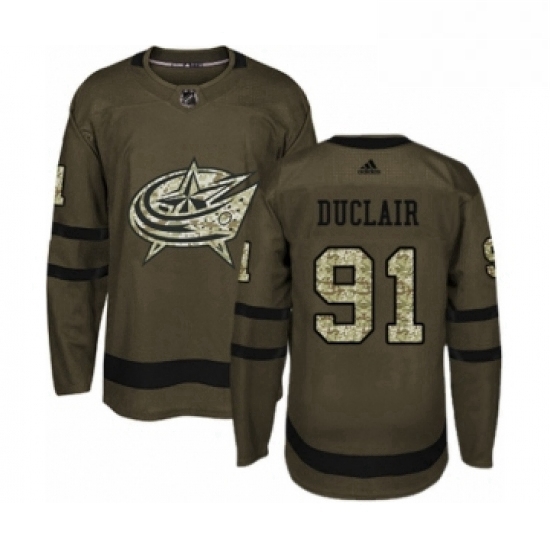 Mens Adidas Columbus Blue Jackets 91 Anthony Duclair Authentic Green Salute to Service NHL Jersey