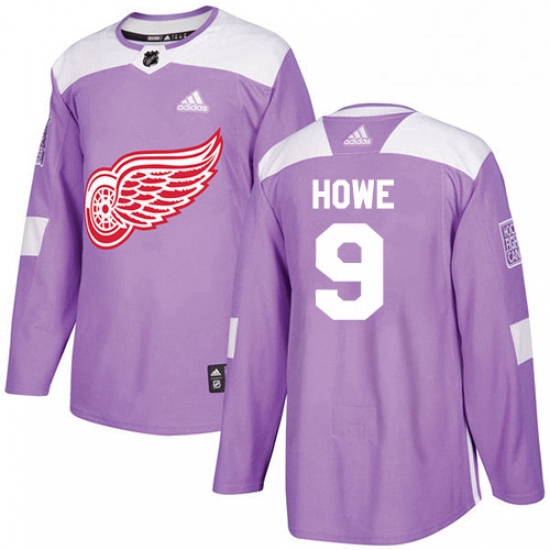 Mens Adidas Detroit Red Wings 9 Gordie Howe Authentic Purple Fights Cancer Practice NHL Jersey