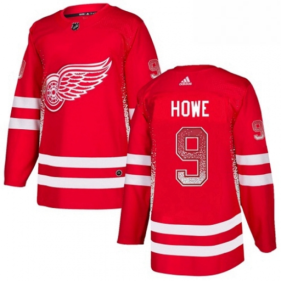 Mens Adidas Detroit Red Wings 9 Gordie Howe Authentic Red Drift Fashion NHL Jersey