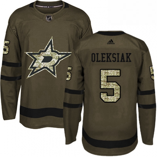 Mens Adidas Dallas Stars 5 Jamie Oleksiak Authentic Green Salute to Service NHL Jersey