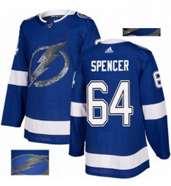 Mens Adidas Tampa Bay Lightning 64 Matthew Spencer Authentic Royal Blue Fashion Gold NHL Jersey